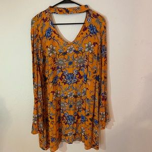 Mustard Floral Swing Dress